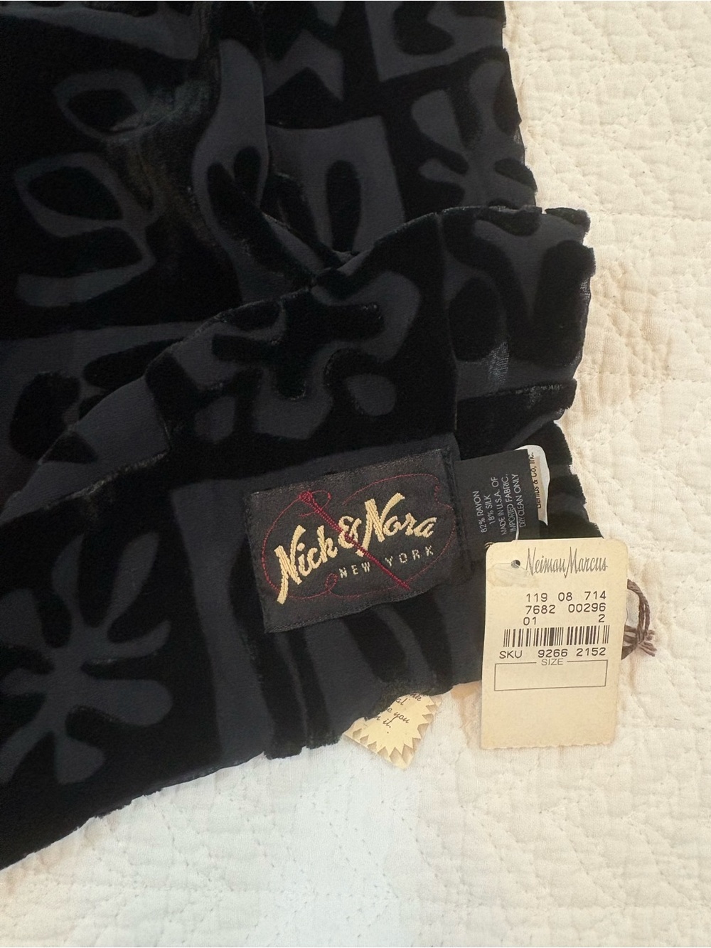 Nick & Nora Black Floral Burnout Velvet scarf, Neimam Marcus
